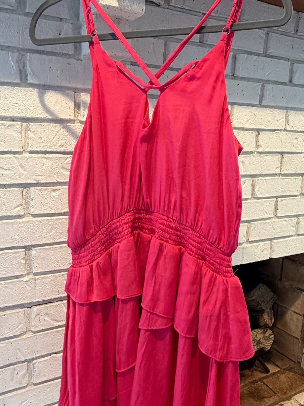 DO+BE Girls Hot Pink Ruffle Tiered Sundress with Crisscross Back